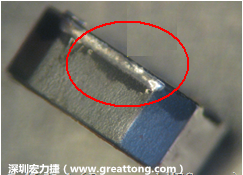使用錫(Sn)鍍層的電源電感器(Power Inductors)，經(jīng)過推力測試后，其焊點還保留在零件的端點上，所以推力比較高。