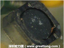 使用銀(Ag)鍍層的電源電感器(Power Inductors)，經(jīng)過推力測試后，零件端點上已經(jīng)看不到任何鍍層的痕跡了，所以其耐推力就比較小。