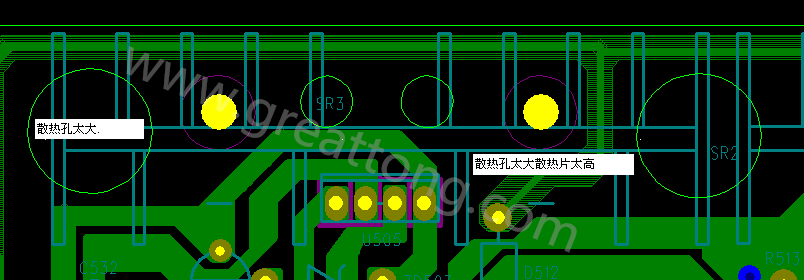 PCB設(shè)計中，散熱孔散熱片設(shè)計不當，造成很多電源板斷裂