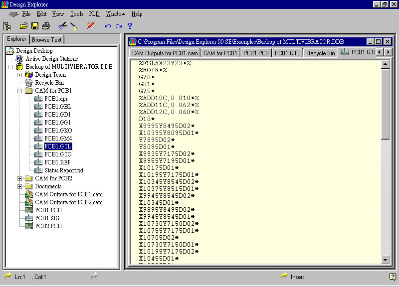 要檢查各Gerber輸出文件，則在瀏覽器中打開(kāi)CAM Output for PCB1，即可看到一系列Gerber輸出文件。