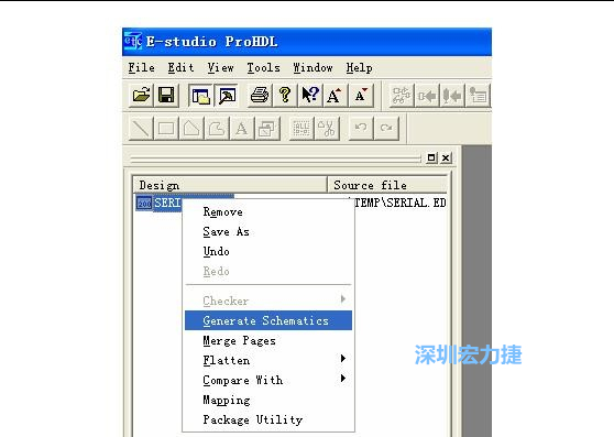 4．右鍵點(diǎn)擊 Serial.EDF 文件，選擇 Generate Schamatics：