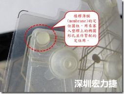 橡膠薄膜(membrane)的定位圓柱，可以用來塞入塑膠上的橢圓形孔洞，最為緊配的定位之用。