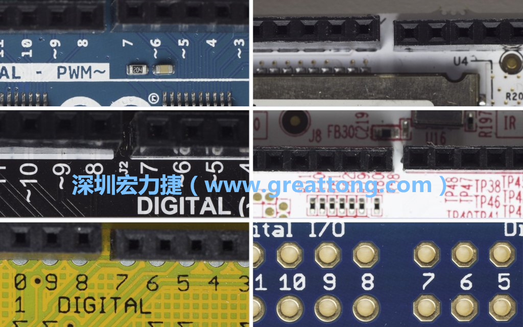 各種不同尺寸的Arduino上第7、8腳位的間距。