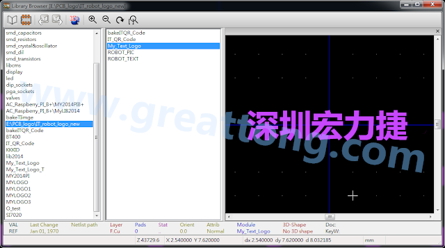 進行相同的程序， 目前這個Library IT_robot_logo_new.mod就包含了多個footprint于其內(nèi)。