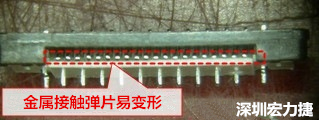 塑膠蓋子塞到connector內(nèi)側(cè)，加熱后金屬彈片容易局部變形。 